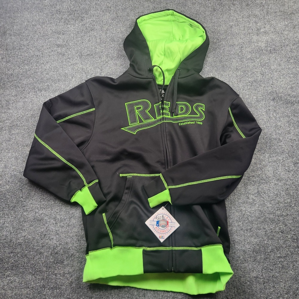 Stitches Cincinnati Reds Hoodie Black MLB Full Zip Neon Green Mens Medium NWT